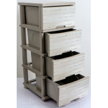 Шкаф с четири чекмеджета  и декор ДЪРВО / КРЕМ