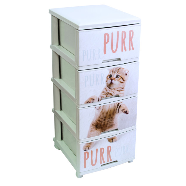 Шкаф с четири чекмеджета и декор Cat