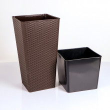 Tall RATTAN square flowerpot 27x27x51 cm