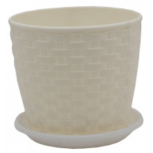 Саксия РАТАН с подложка 16х15 см светло бежова